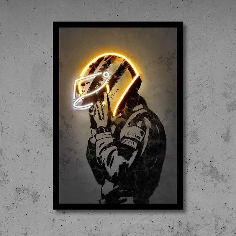 Ayrton Senna Neon Racing Suit Print Poster Modern Graffiti F1 Wall Art Canvas Painting Retro Picture for Living Room Decoration