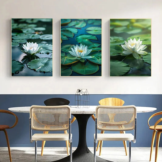 Patches of Duckweed Decorative Painting for Bed Room Decor White Lotus 1pcs Decoration Bedroom Canvas Printing Pond Wall Posters