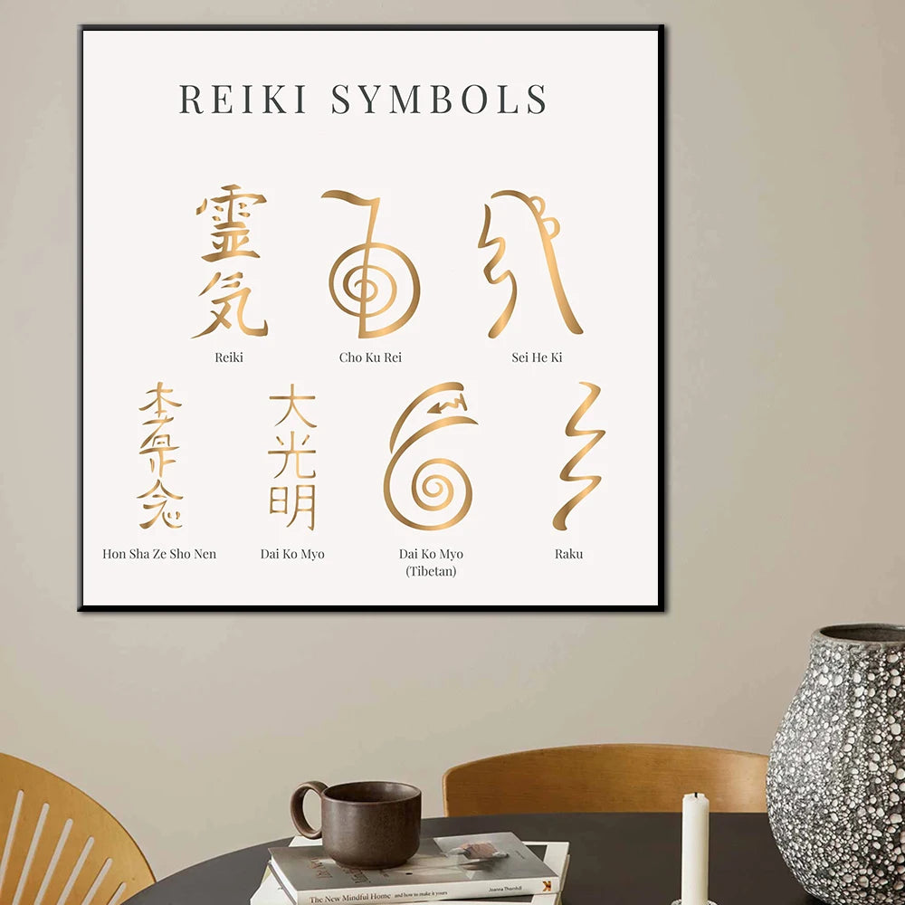 Black Golden Reiki Symbols Canvas Painting Poster Prints Spiritual Meditation Pictures Room Home Therapy Wall Art Decor Cuadros