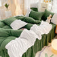 Romantic Princess Green Lace Quilt Cover Set Girls Woman Solid Color Bed Skirt Sheet Decor Bedroom Home Textiles