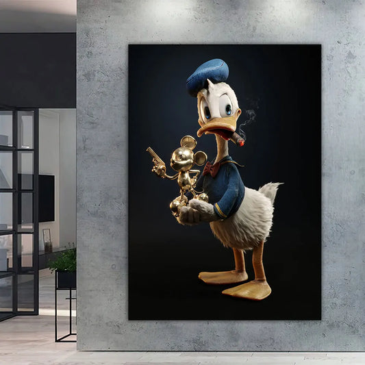 Disney Cartoon Poster Donald Duck Smoke Cigarette Gold Mickey Mouse Wall Art Poster Print Canvas Painting Room Home Decoration