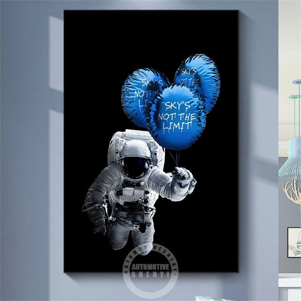 Sky's Not The Limit Art Posters Astronaut Abstract Graffiti Prints Canvas Painting Picture For Living Kids Room Home Decoration