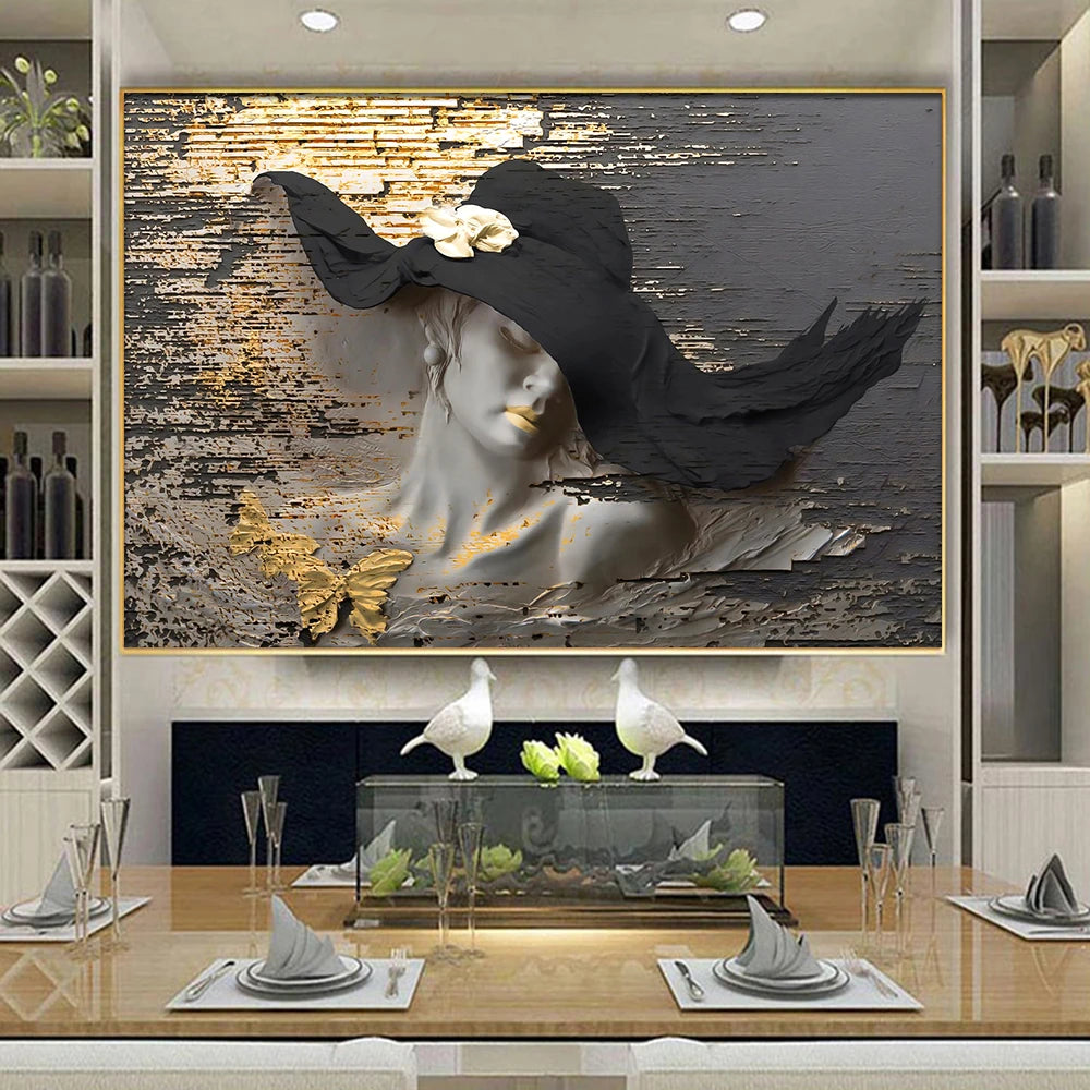 3D Clay Relief Wall Art Abstract Woman Canvas Painting Print Elegant Nude Pictures Living Room Bedroom Home Decor Poster Cuadros