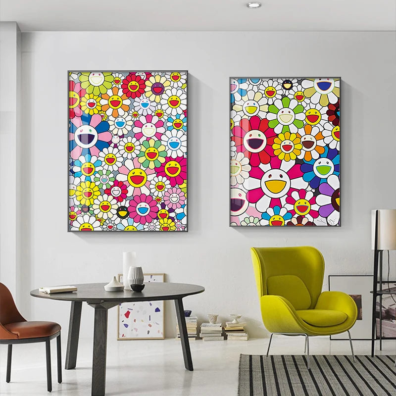 Abstract Takashi Sunflowers Art Canvas Painting for Living Room, Bedroom Posters and Prints, Modern Home Decoration, Wall Poster