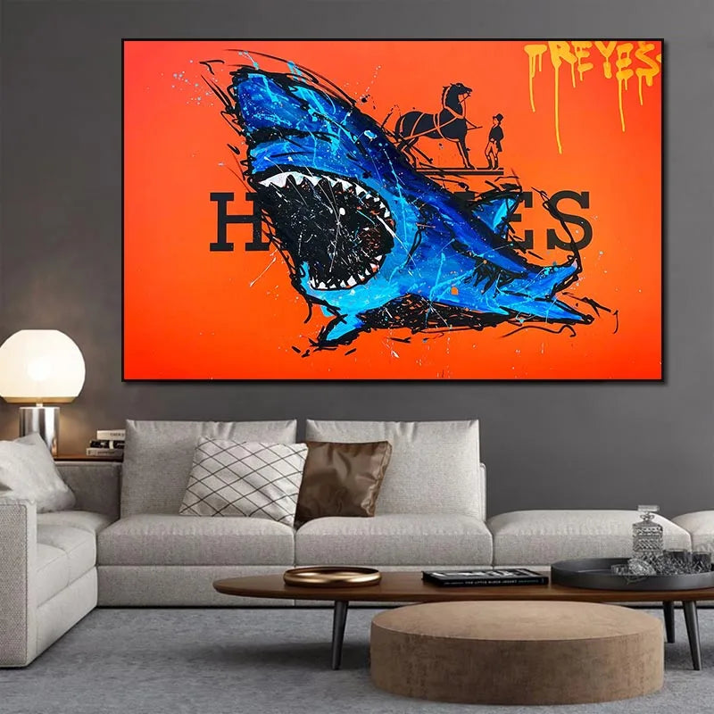 Abstract Luxury Shark Posters Oil Painting Spray Print On Canvas Home Decor Wall Art Modern Pop Hanging Pictures For Living Room