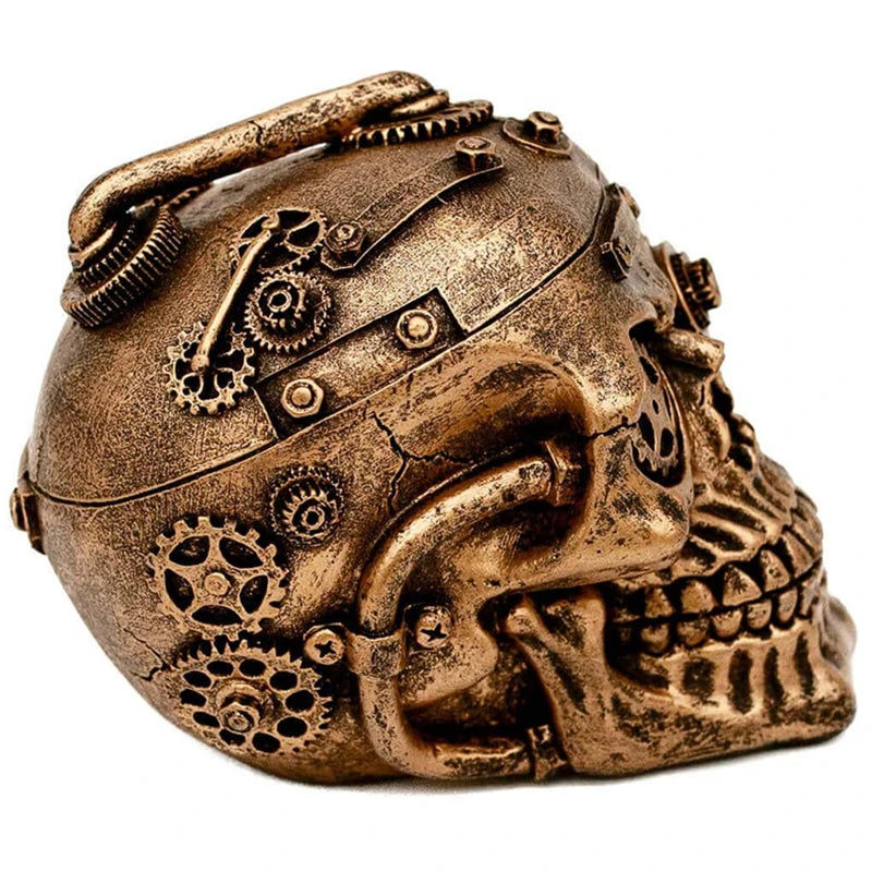 Halloween Steampunk Skull Home Decor - Sci-fi Human Head Skeleton Cranium Figurine Cyborg Protruding Gearwork Statue