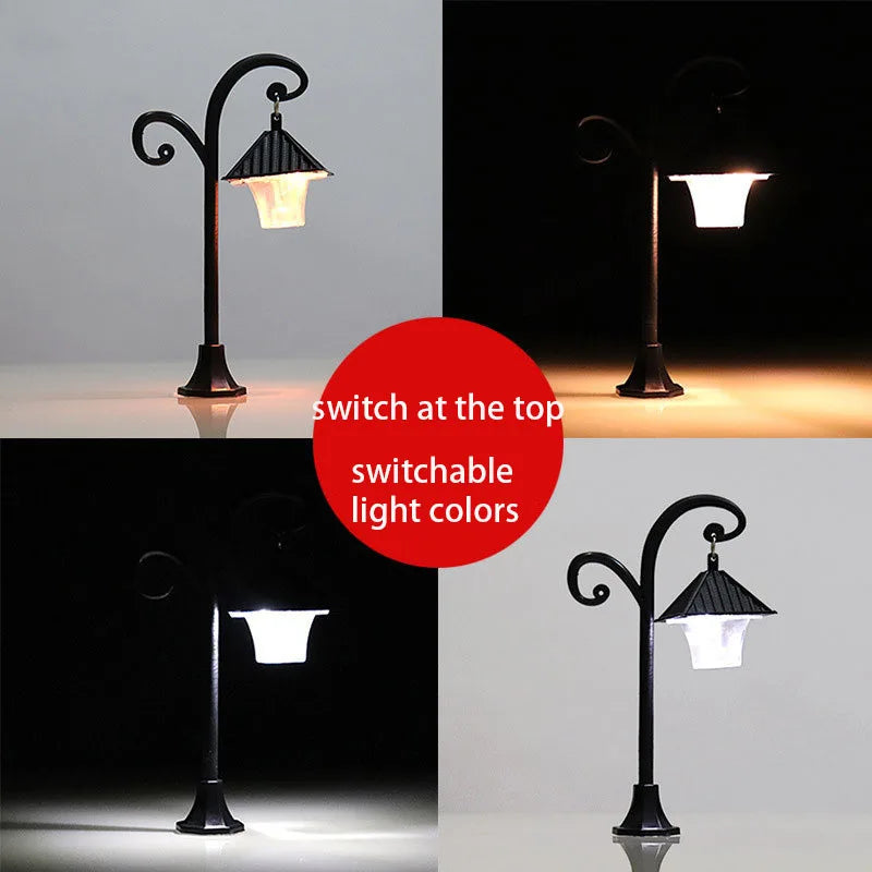 DIY Retro Street Lamp Model Dollhouse Desk Lamp Miniature Micro Landscape Ornament Garden Park Lamppost Sand Table Model