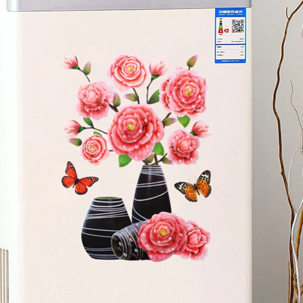 3D Stereo Wall Stickers Simulation Flower Vase Self-adhesive Wall Aesthetic Romantic Mural For House Room Door Fridge Decals